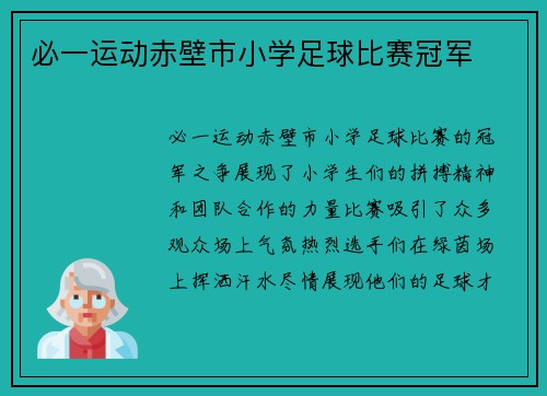 必一运动赤壁市小学足球比赛冠军